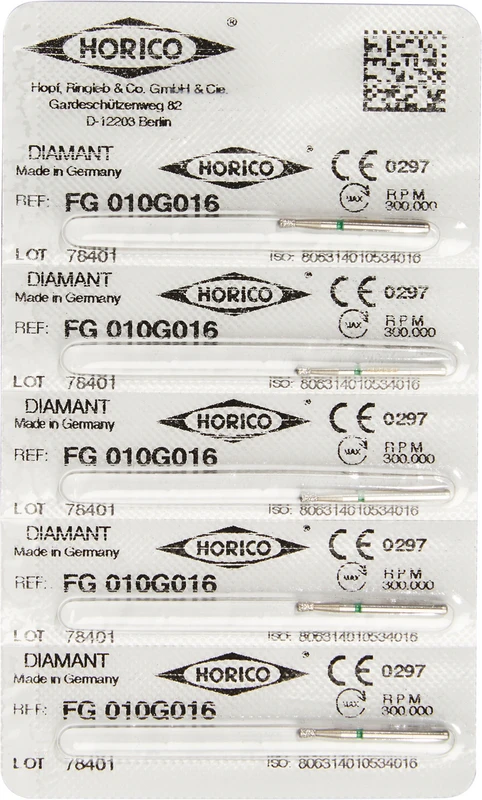 Diamantschleifer 010  Packung  5 Stück grün grob, FG, Figur 010, 1,6 mm, ISO 016