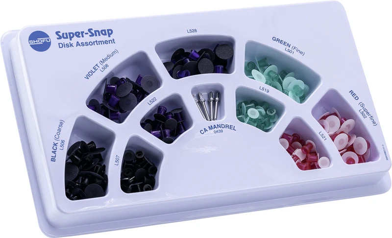 Super-Snap®   Disk Kit  180 Scheiben ( 100 standard, 80 mini), 4 Winkelstück-Mandrelle