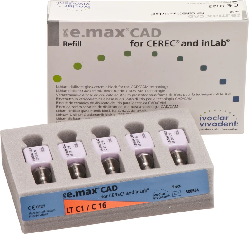 IPS e.max CAD Monolithic Solution for CEREC\inLab  Packung  5 Stück A-D Gr. C16, C1 LT