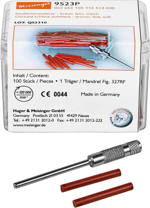 Kauflächenpolierer  Packung  100 St.unm., braun mittel, weich, Figur 114, 23 mm, ISO 030, 1 Halter