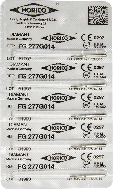 Diamantschleifer 277  Packung  5 Stück grün grob, FG, Figur 277, 3 mm, ISO 014