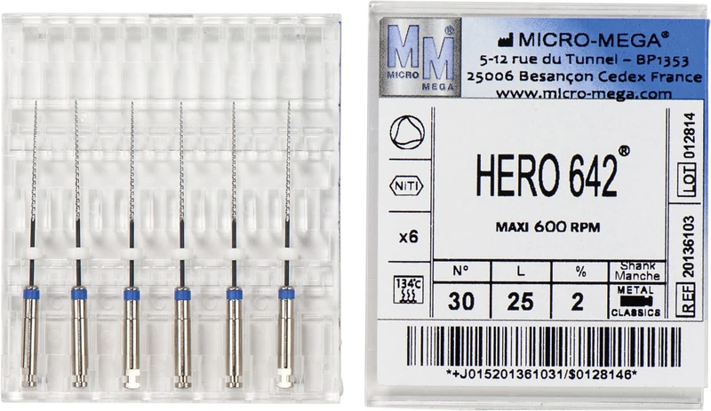 HERO 642 Feilen  Packung  6 Stück 25 mm, Taper.02, ISO 030