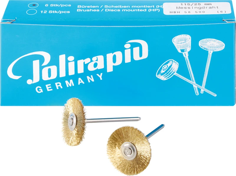 Miniaturbürsten Draht  Packung  6 Stück HP, Messingdraht, Ø 25 mm, Draht: 0,08 mm