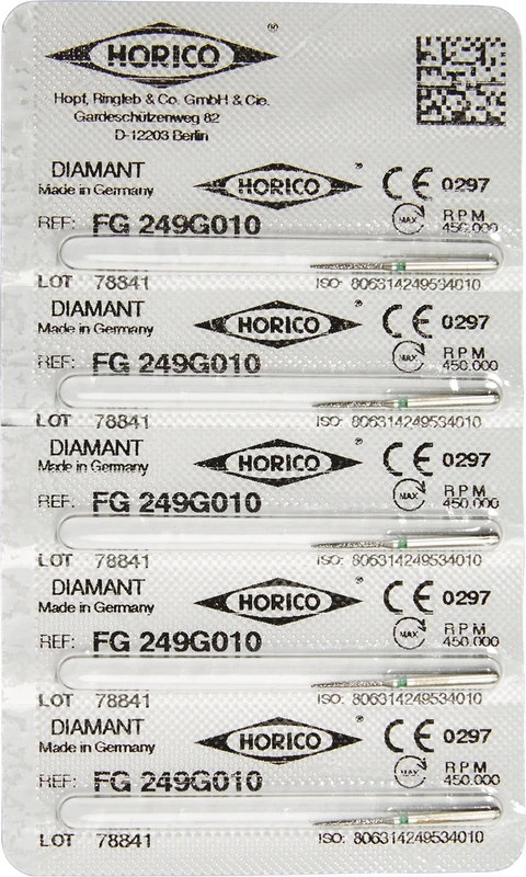 Diamantschleifer 249  Packung  5 Stück grün grob, FG, Figur 249, 8 mm, ISO 010