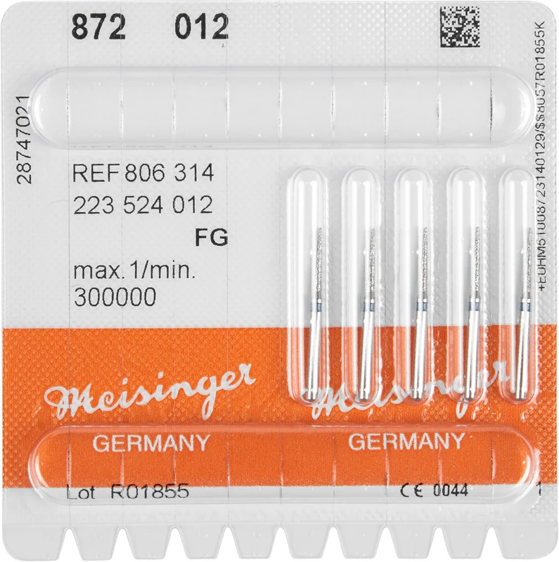 Diamanten 872  Packung  5 Stück blau mittel, FG, Figur 223 Torpedo konisch, 8 mm, ISO 012