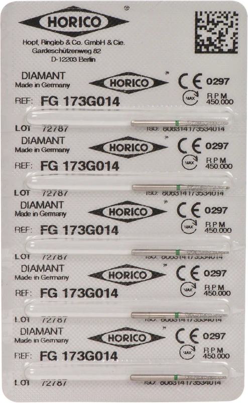 Diamantschleifer 173  Packung  5 Stück grün grob, FG, Figur 173, 10 mm, ISO 014