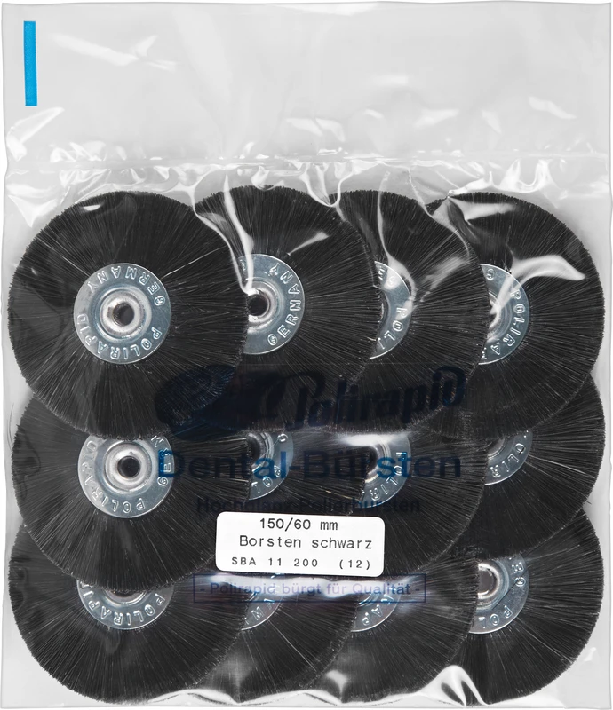 Schmalbürsten  Packung  12 Stück mit Aluzentrum, Chungking schwarz, Ø 60 mm, S: 5 mm