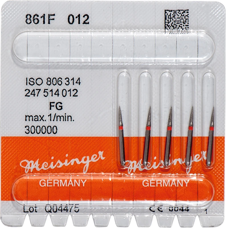 Diamanten 861  Packung  5 Stück rot fein, FG, Figur 247 Flamme, 5 mm, ISO 012