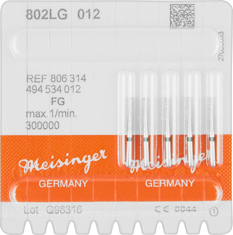 Diamanten 802  Packung  5 Stück grün grob, FG, Figur 494 Rund lang, 10 mm, ISO 012