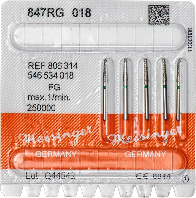 Diamanten 847  Packung  5 Stück grün grob, FG, Figur 546 Konus Kante abgerundet, 8 mm, ISO 018