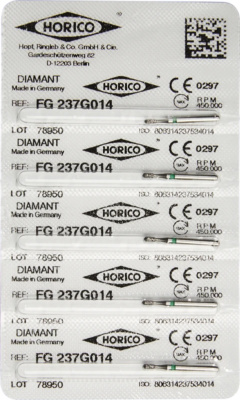 Diamantschleifer 237  Packung  5 Stück grün grob, FG, Figur 237, 3 mm, ISO 014