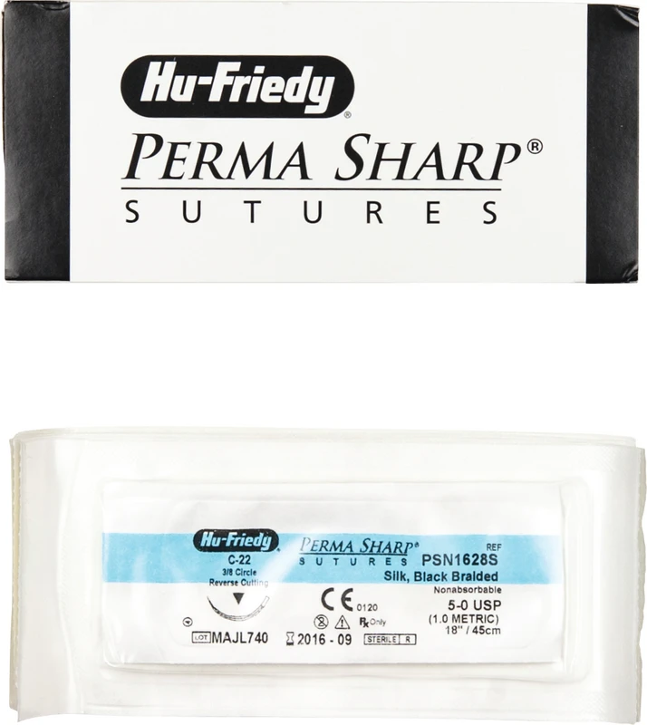 Perma Sharp Seide  Packung  12 Stück schwarz, 45 cm, C-22, 3\8 Kreis, schneidend, Rückstich, 16,2 mm, USP 5\0