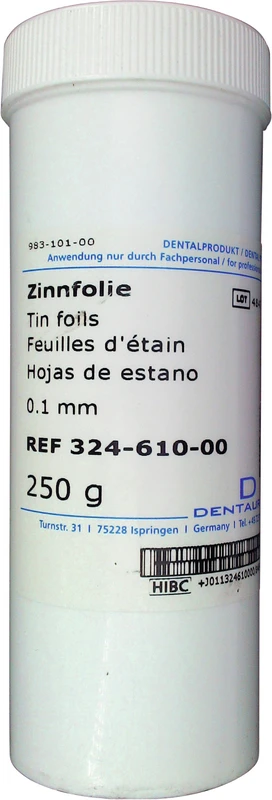 Zinnfolie  Rolle  250 g, Länge 342 cm, Stärke 0,10 mm