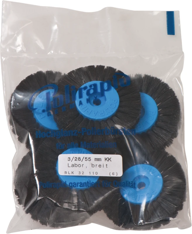 Labor Rundbürsten  Packung  6 Stück mit KK, 3-reihig, Chungking schwarz, breit, Kern: Ø 28 mm, Außen: Ø 55 mm