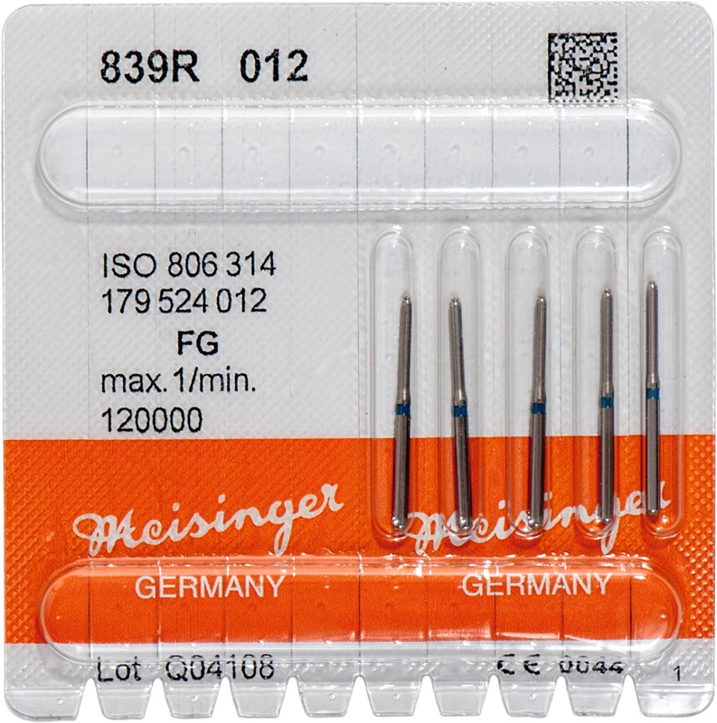 Diamanten 839  Packung  5 Stück blau mittel, FG, Figur 179 Zylinder rund, Stirn belegt, 0,2 mm, ISO 012