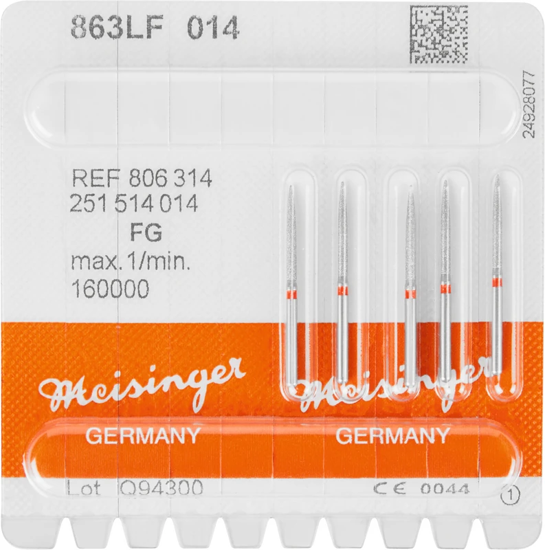 Diamanten 863  Packung  5 Stück rot fein, FG, Figur 251 Flamme, 12 mm, ISO 014