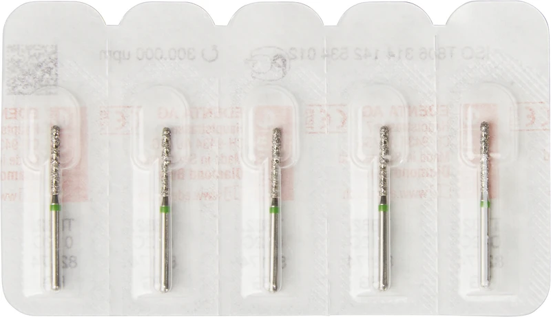 Turbo Diamanten T882  Packung  5 Stück grün grob, FG, Figur 142 Zylinder rund, 10 mm, ISO 012