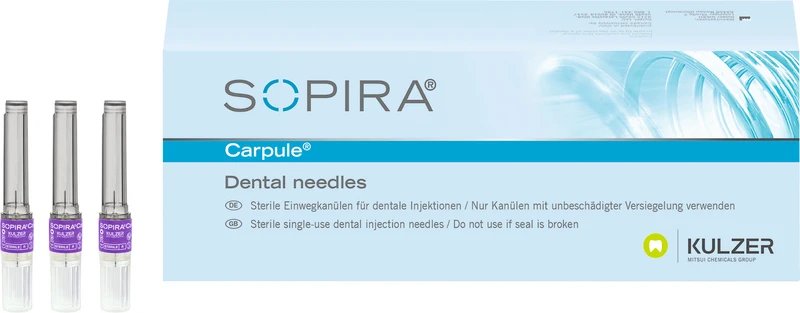 SOPIRA® Carpule® Kanülen  Refill Packung  100 Stück für 27G, 8 mm, langer Anschliff, violett, Typ Injektion Intraseptalisch