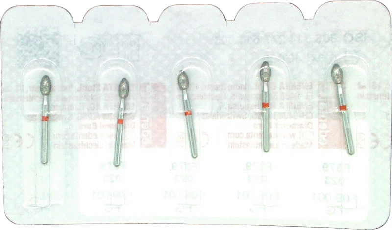 Omni Diamanten 379  Packung  5 Stück rot fein, FG, Figur 277 Eiform, 4,5 mm, ISO 023