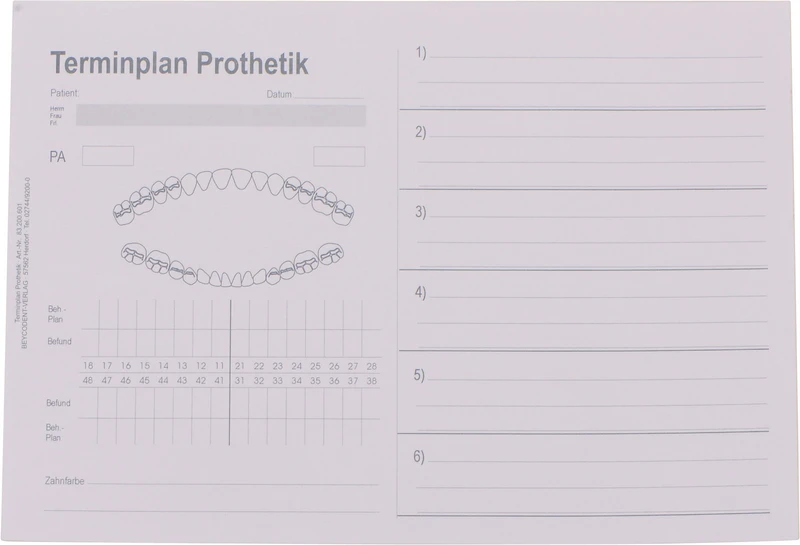Terminplan Prothetik   Stück  100 Blatt