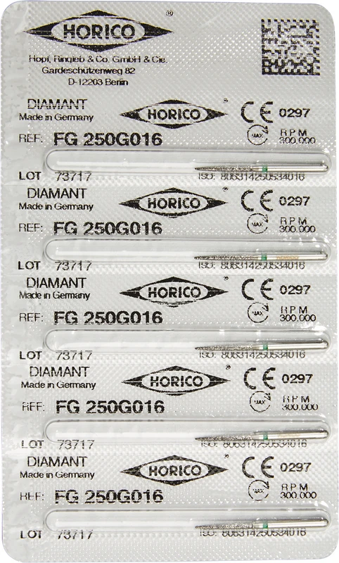 Diamantschleifer 250  Packung  5 Stück grün grob, FG, Figur 250, 10 mm, ISO 016