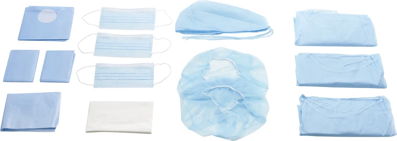 OP-Set Implantologie steril  Packung  3 Kittel, 3 Hauben, 3 Mundschutze, 4 Abdecktücher, 2 Handtücher