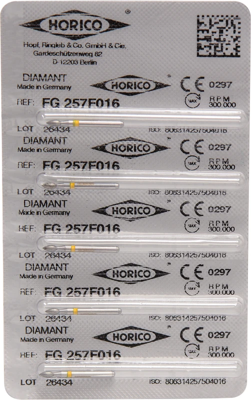 Diamantschleifer 257  Packung  5 Stück gelb x-fein, FG, Figur 257, 3,5 mm, ISO 016