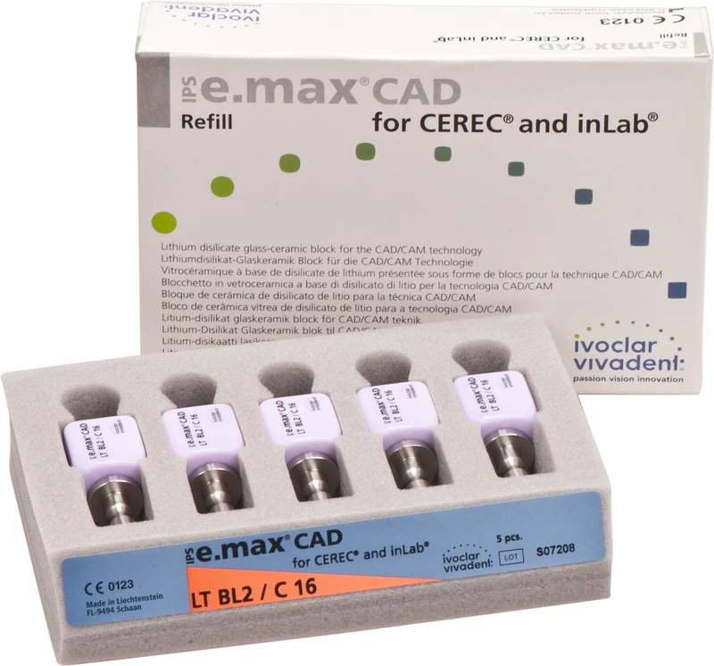 IPS e.max CAD Monolithic Solution for CEREC\inLab  Packung  5 Stück A-D Gr. C16, BL2 LT