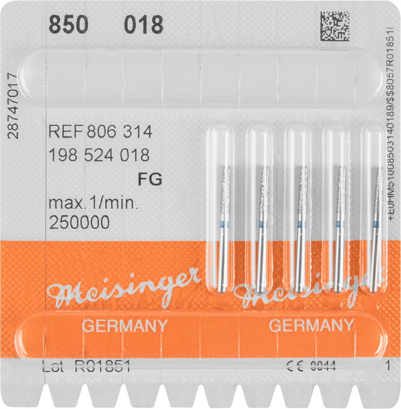 Diamanten 850  Packung  5 Stück blau mittel, FG, Figur 198 Konus rund, 8 mm ISO 018