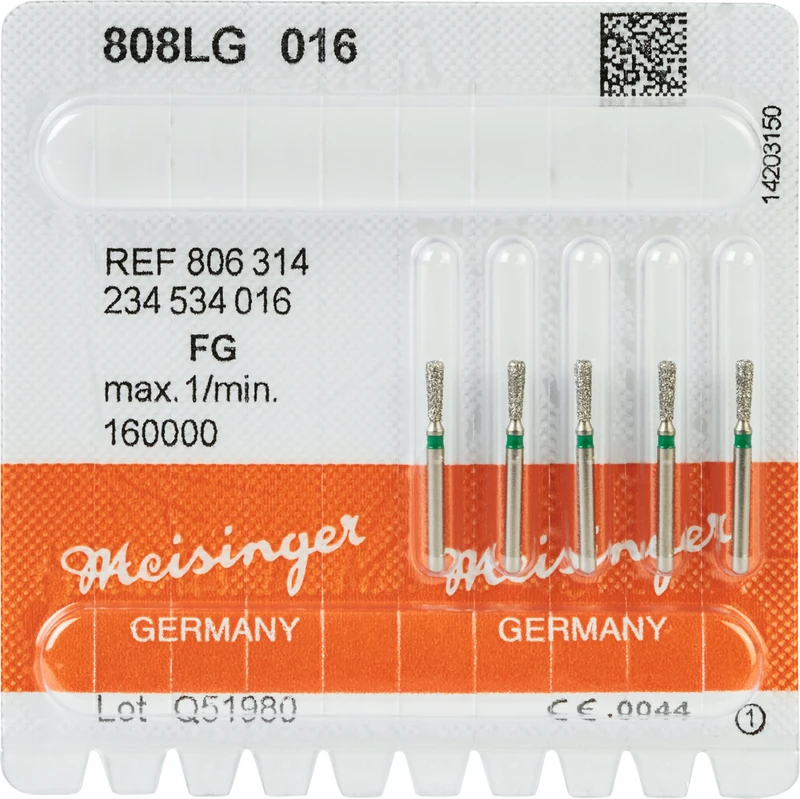 Diamanten 808  Packung  5 Stück grün grob, FG, Figur 234 Birne lang, 5 mm, ISO 016