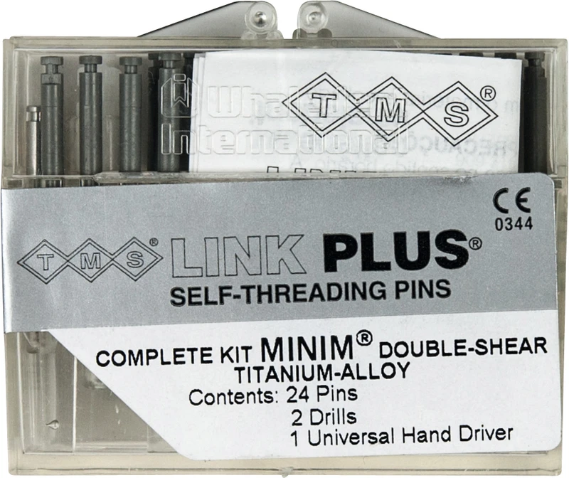 TMS® LINK  Packung  24 Titan-Doppelstifte, 1 Bohrer K-92, 1 Handschraubschlüssel, Minim silber 2 in 1 EL841-24