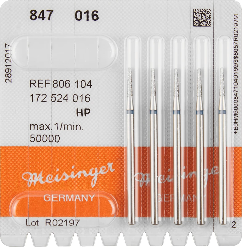 Diamanten 847  Packung  5 Stück blau mittel, FG, Figur 172 konisch, Kante scharf, 8 mm, ISO 016