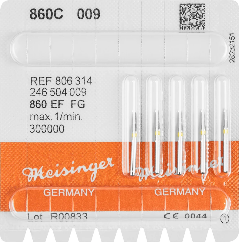 Diamanten 860  Packung  5 Stück gelb extra fein, FG, Figur 246 Flamme, 3,5 mm, ISO 009