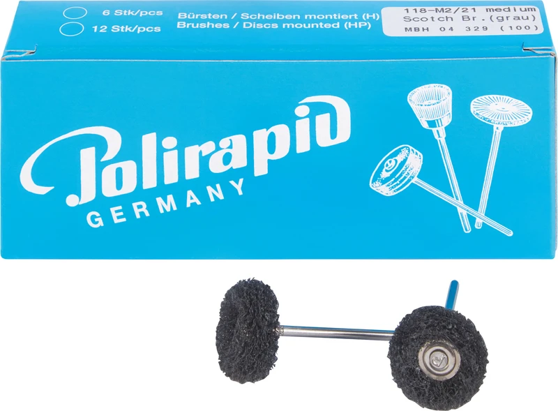 Miniaturbürsten 3M Scotch-Brite  Packung  12 Stück grau mittel, HP, 2 Scheiben 3M Scotch-Brite, K: 400-450, Ø 21 mm