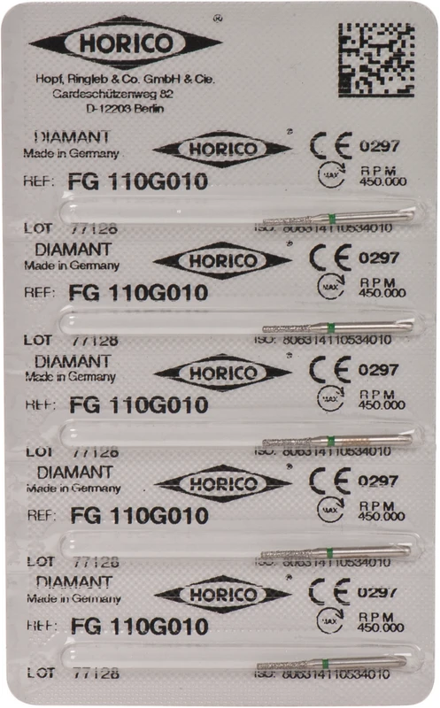 Diamantschleifer 110  Packung  5 Stück grün grob, FG, Figur 110, 6 mm, ISO 010