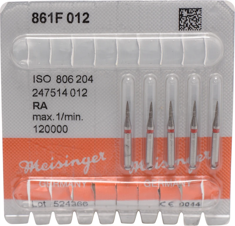 Diamanten 861  Packung  5 Stück rot fein, RA, Figur 247 Flamme, 5 mm, ISO 012