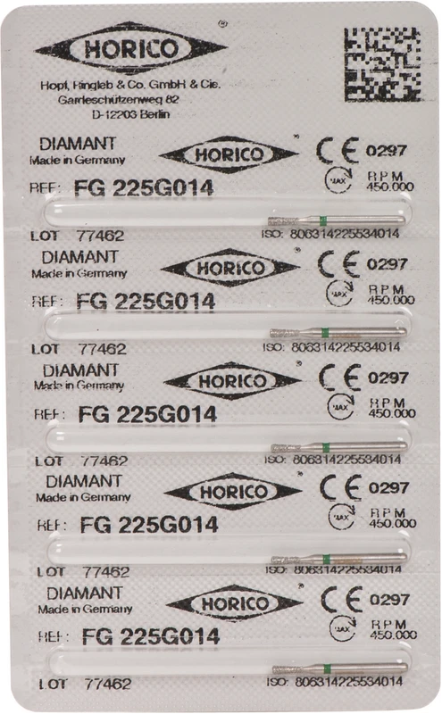 Diamantschleifer 225  Packung  5 Stück grün grob, FG, Figur 225, 4 mm, ISO 014