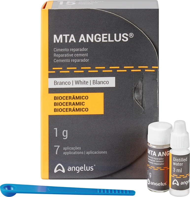 MTA-Angelus  Packung  1 g Zement weiß, 3 ml destilliertes Wasser, 1 Messlöffel