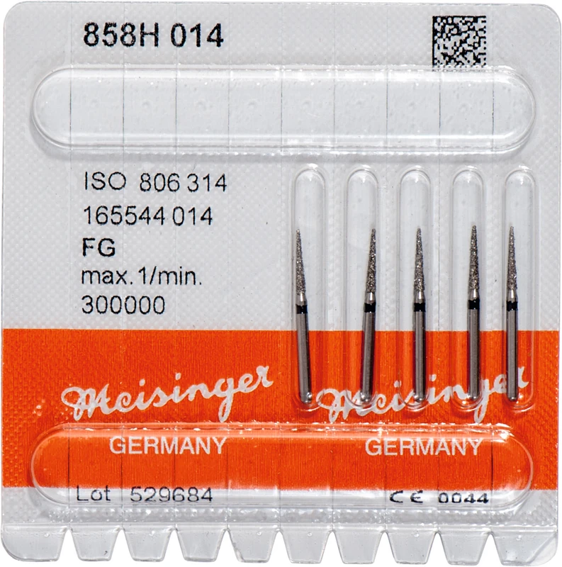 Diamanten 858  Packung  5 Stück schwarz super grob, FG, Figur 165 kon. spitz, Nadel, 8 mm, ISO 014