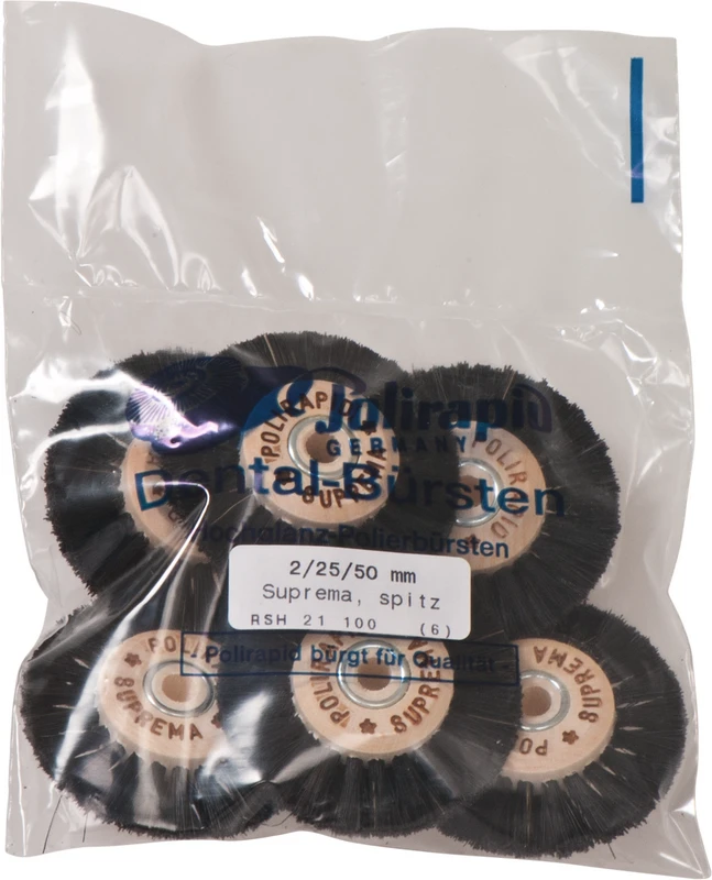 Suprema Rundbürsten  Packung  6 Stück mit Holzkern, 2-reihig, spitz, Kern: 25 mm, Außen: 50 mm