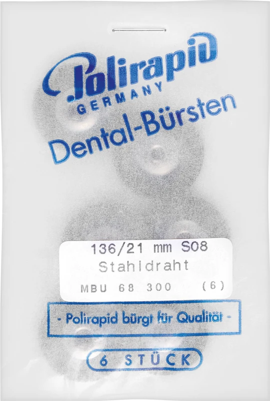 Miniaturbürsten Draht  Packung  6 Stück unmontiert, Stahldraht, Ø 21 mm, Draht: 0,08 mm