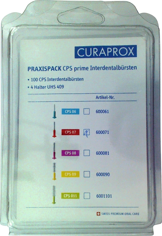CURAPROX CPS prime handy  Praxisbox  100 Stück 07 rot, Ø 2,5 mm, 4 Halter UHS 409