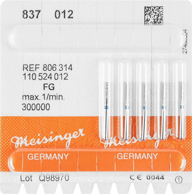 Diamanten 837  Packung  5 Stück blau mittel, FG, Figur 110 Zylinder, 6 mm, ISO 012