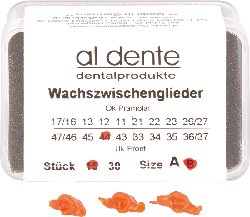 Wachseinzelteile  Packung  15 Stück Größe B, Zahn 44