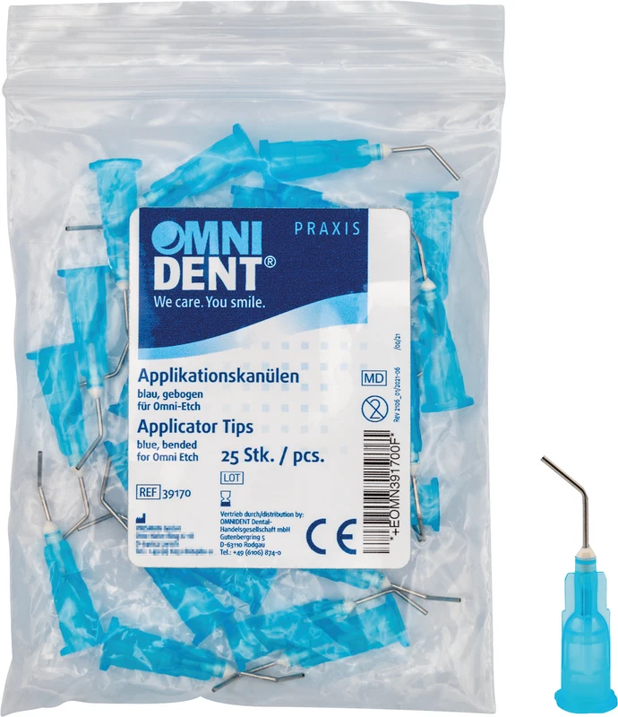 OmniEtch Applikationskanüle  Packung  25 Stück blau, abgewinkelt