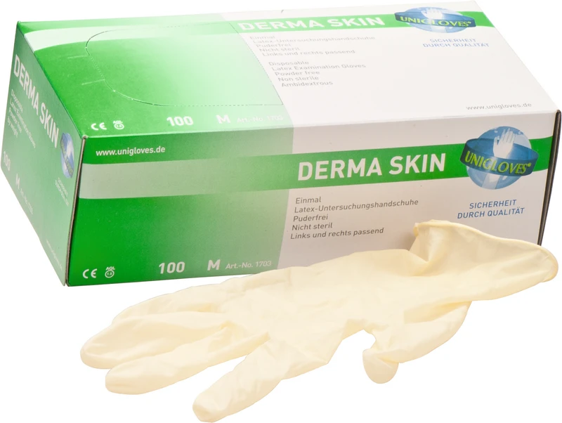DERMA SKIN Latexhandschuhe  Packung  100 Stück puderfrei, naturlatex, M