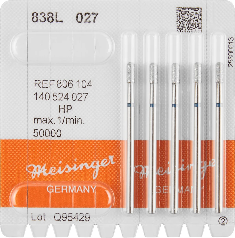 Diamanten 838  Packung  5 Stück blau mittel, HP, Figur 140 Zylinder rund, lang, 7 mm, ISO 027