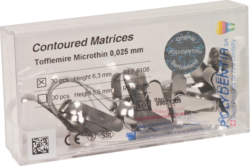 Matrizen nach Tofflemire bombiert  Packung  30 Stück Höhe 6,3 mm, Stärke 0,025 mm, Molar
