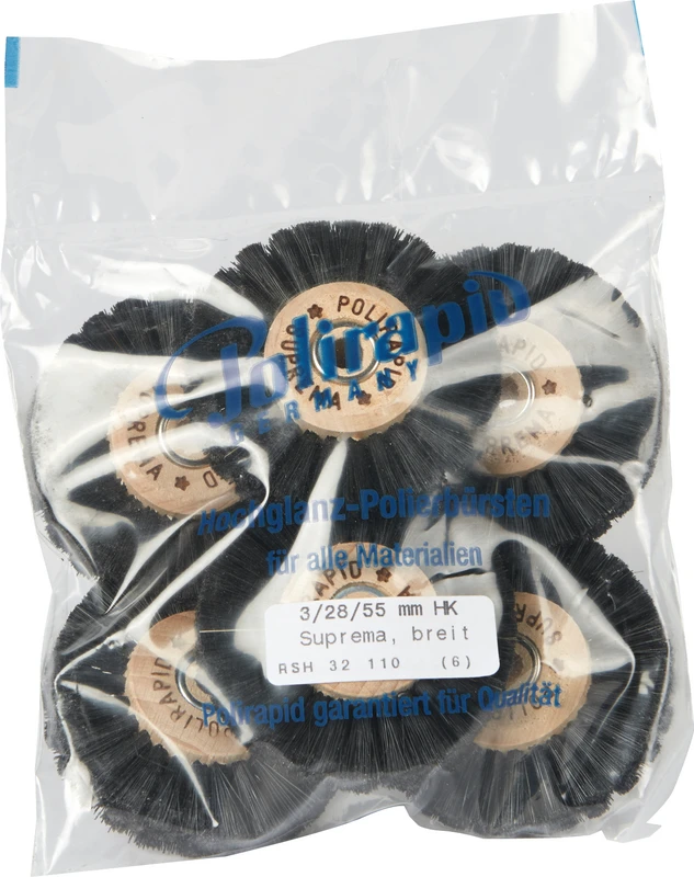 Suprema Rundbürsten  Packung  6 Stück mit Holzkern, 3-reihig, breit, Kern: 28 mm, Außen: 55 mm