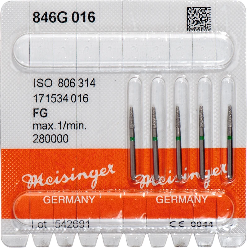 Diamanten 846  Packung  5 Stück grün grob, FG, Figur 171 Konus Kante scharf, 6 mm, ISO 016
